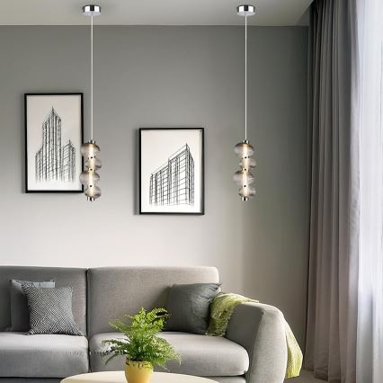 LED liustra ant laido BOLLA LED/17W/230V skersmuo 16 cm blizgus chromas/dūminė pilka