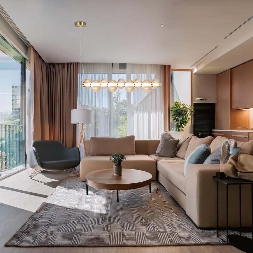 LED liustra ant laido BOLLA LED/32W/230V auksinė / rūkytos smėlio spalvos