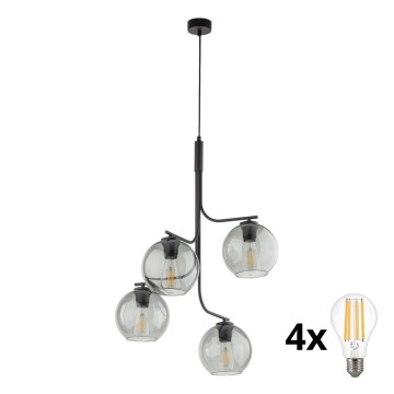 LED liustra ant laido CESAR 4xE27/15W/230V juoda/dūminė pilka