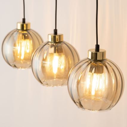 LED liustra ant laido DEVI 3xE27/15W/230V juoda/dūminė smėlinė