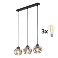 LED liustra ant laido ZULIA 3xE27/15W/230V juoda/dūminė juoda