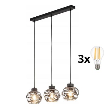 LED liustra ant laido ZULIA 3xE27/15W/230V juoda/dūminė juoda