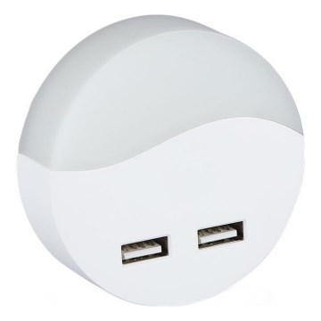 LED Lizdinė naktinė lemputė su prieblandos jutikliu 2xUSB LED/0,45W/230V 3000K