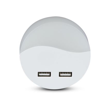 LED Lizdinė naktinė lemputė su prieblandos jutikliu 2xUSB LED/0,45W/230V 3000K
