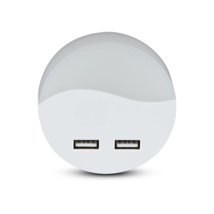 LED Lizdinė naktinė lemputė su prieblandos jutikliu 2xUSB LED/0,45W/230V 3000K
