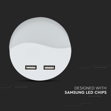 LED Lizdinė naktinė lemputė su prieblandos jutikliu 2xUSB LED/0,45W/230V 3000K
