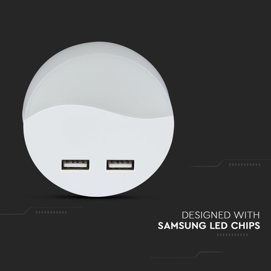 LED Lizdinė naktinė lemputė su prieblandos jutikliu 2xUSB LED/0,45W/230V 3000K