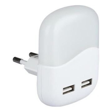 LED Lizdinė naktinė lemputė su prieblandos jutikliu 2xUSB LED/0,45W/230V 3000K