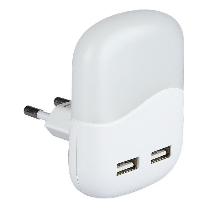 LED Lizdinė naktinė lemputė su prieblandos jutikliu 2xUSB LED/0,45W/230V 3000K
