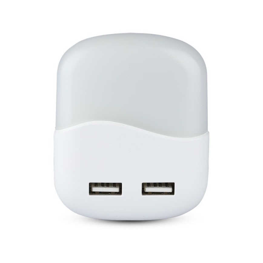 LED Lizdinė naktinė lemputė su prieblandos jutikliu 2xUSB LED/0,45W/230V 3000K