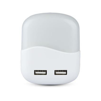 LED Lizdinė naktinė lemputė su prieblandos jutikliu 2xUSB LED/0,45W/230V 4000K