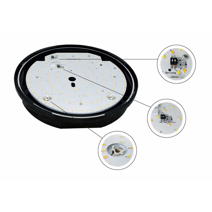 LED šviesos reguliavimas lauko Lubinis šviestuvas STROPY LED/12/15/18/22W/230V 3000/4000/6000K IP65 juoda