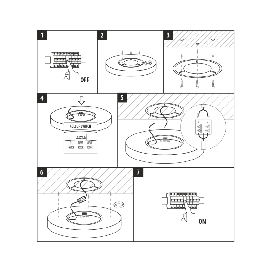 LED lubinis šviestuvas, 32 W, 230 V, su reguliuojama spalvos temperatūra 3000/4000/6500K, skersmuo 40 cm, balta