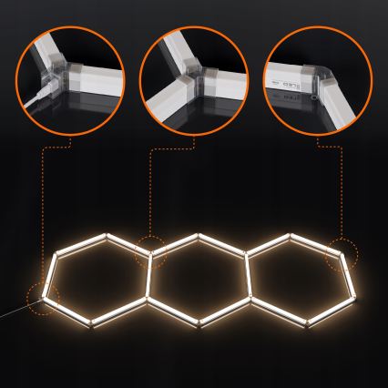 LED Lubinis šviestuvas HEXAGON LED/128W/85-265V 4000K 248x97 cm CRI 90 IP54 baltas