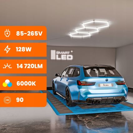 LED Lubinis šviestuvas HEXAGON LED/128W/85-265V 6000K 248x97 cm CRI 90 IP54 baltas