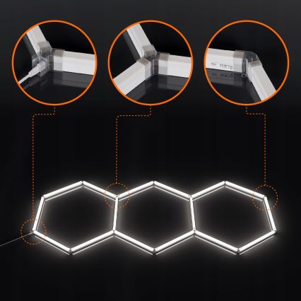 LED Lubinis šviestuvas HEXAGON LED/128W/85-265V 6000K 248x97 cm CRI 90 IP54 baltas