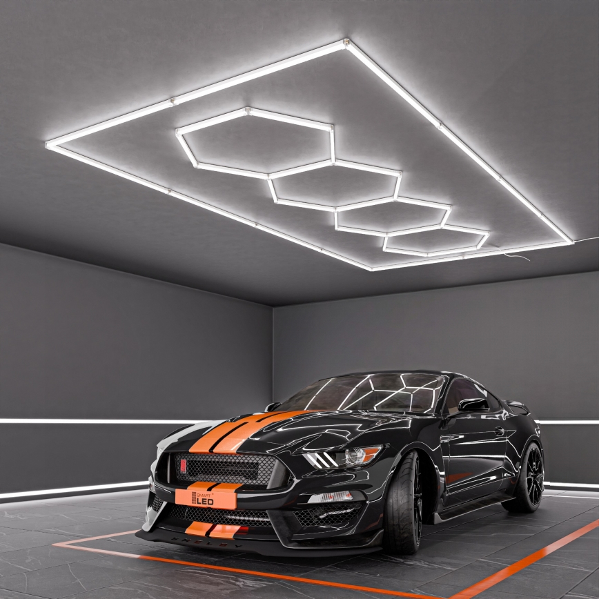 LED lubinis šviestuvas HEXAGON LED/384W/85-265V 6500K 484x243 cm CRI 90 IP54 balta