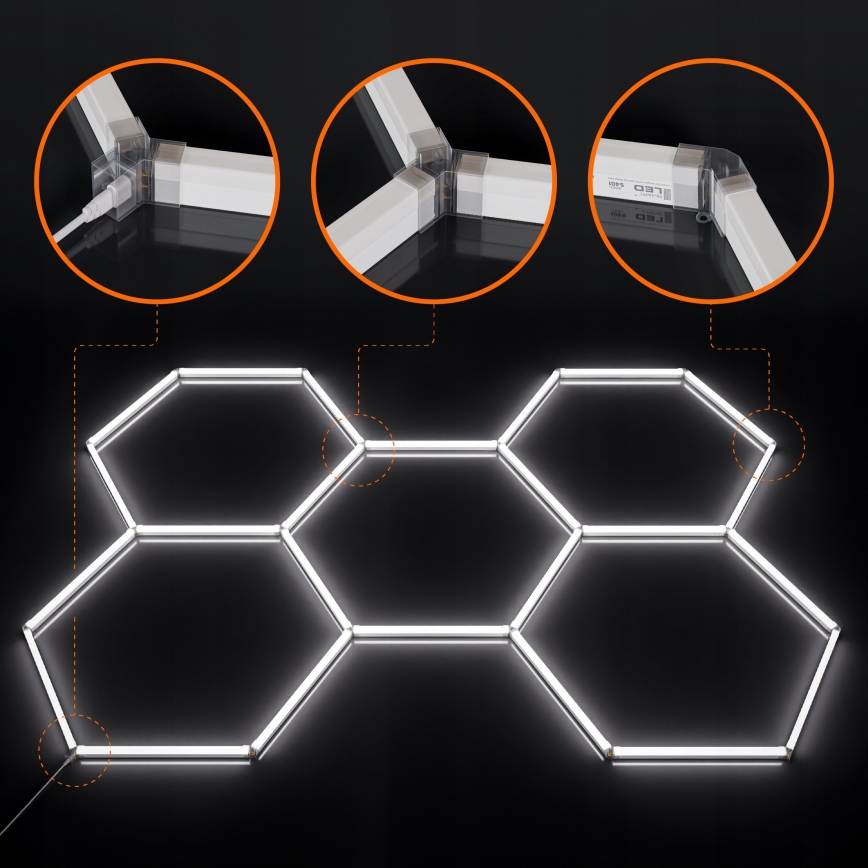 LED lubinis šviestuvas HEXAGON LED/192W/85-265V 6500K 298x209 cm CRI 90 IP54 baltas