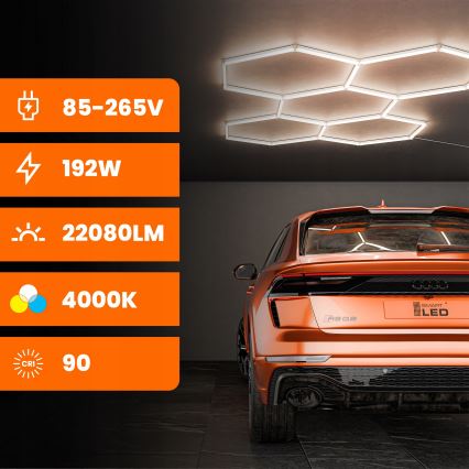 LED lubinis šviestuvas HEXAGON LED/240W/85-265V 4000K 298x209 cm CRI 90 IP44 balta