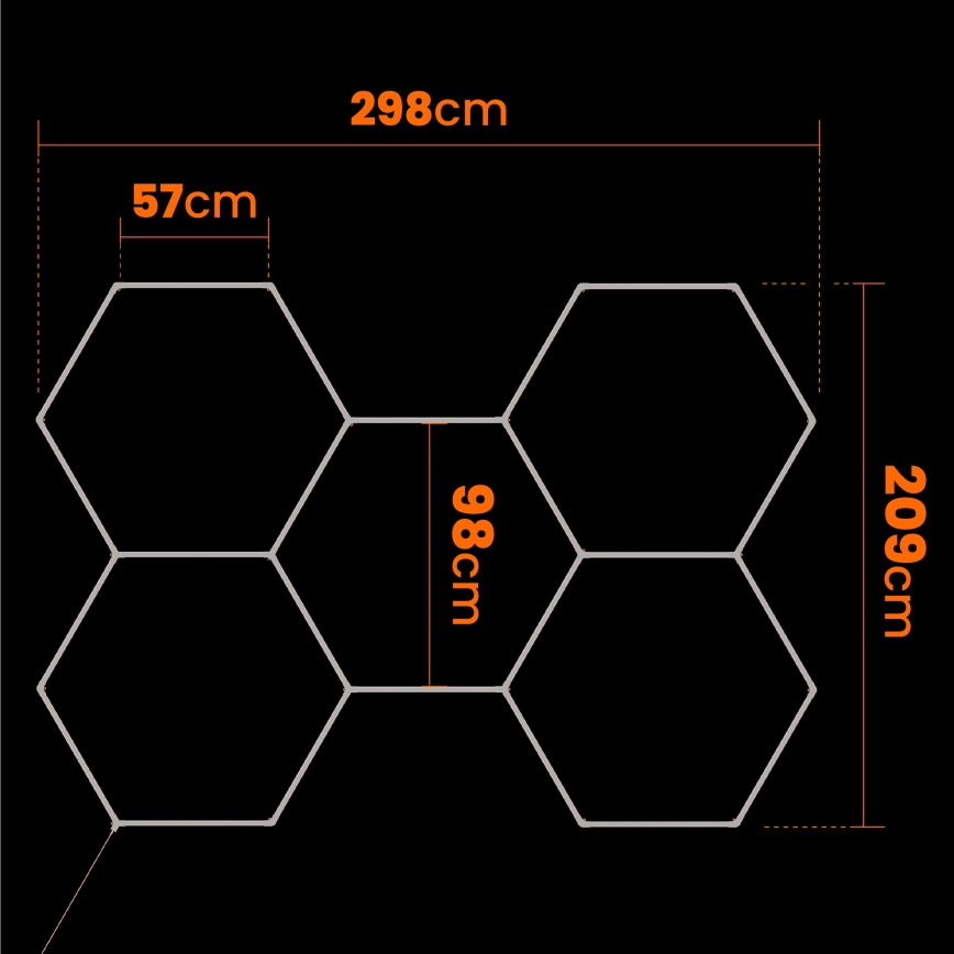 LED lubinis šviestuvas HEXAGON LED/240W/85-265V 4000K 298x209 cm CRI 90 IP44 balta
