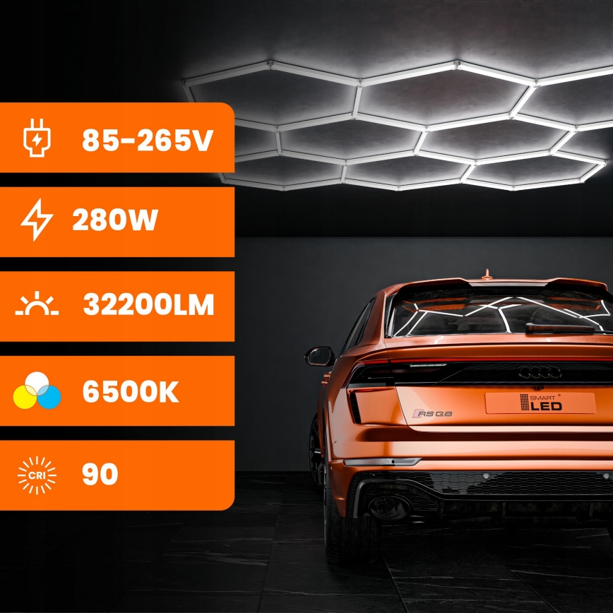 LED lubinis šviestuvas HEXAGON LED/280W/85-265V 6500K 313x298 cm CRI 90 IP54 balta