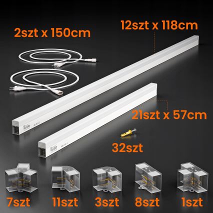 LED lubinis šviestuvas HEXAGON LED/384W/85-265V 4000K 484x243 cm CRI 90 IP54 balta