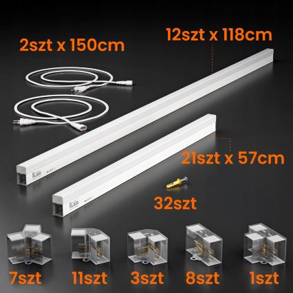 LED lubinis šviestuvas HEXAGON LED/384W/85-265V 6500K 484x243 cm CRI 90 IP54 balta