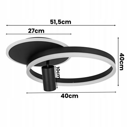 LED lubinis šviestuvas LED/38W/230V + 1xGU10/30W juodas