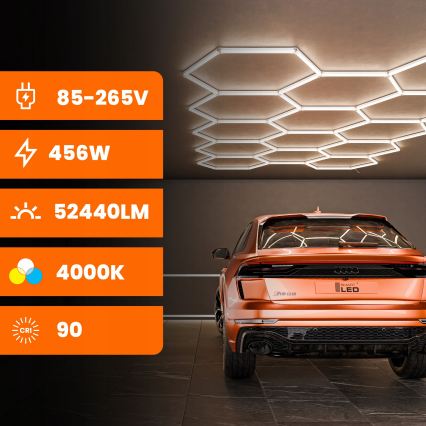LED lubinis šviestuvas HEXAGON LED/426W/85-265V 6500K 484x243 cm CRI 90 IP54 baltas