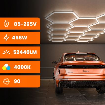 LED lubinis šviestuvas HEXAGON LED/456W/85-265V 4000K 522x298 cm CRI 90 IP54 balta