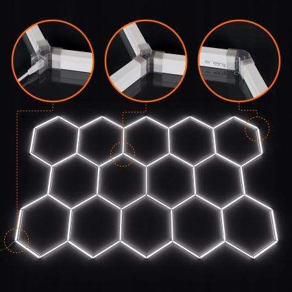 LED lubinis šviestuvas HEXAGON LED/570W/85-265V 4000K 522x298 cm CRI 90 IP44 balta