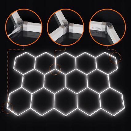 LED lubinis šviestuvas HEXAGON LED/570W/85-265V 6500K 522x298 cm CRI 90 IP44 baltas