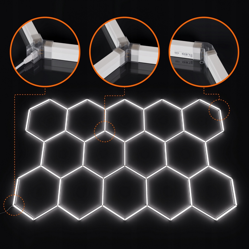 LED lubinis šviestuvas HEXAGON LED/570W/85-265V 6500K 522x298 cm CRI 90 IP44 baltas