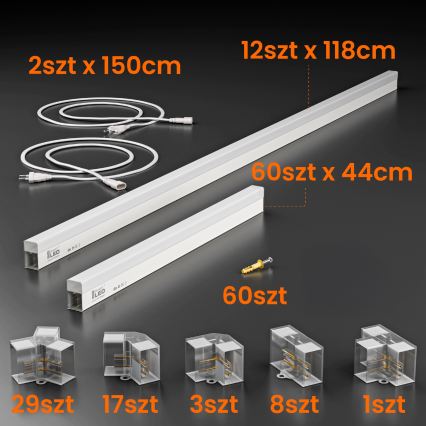 LED lubinis šviestuvas HEXAGON LED/696W/85-265V 4000K 484x243 cm CRI 90 IP44 balta