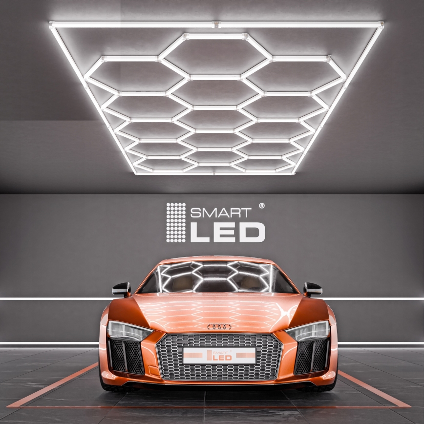 LED lubinis šviestuvas HEXAGON LED/696W/85-265V 6500K 484x243 cm CRI 90 IP54 balta