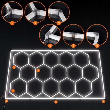 LED lubinis šviestuvas HEXAGON LED/696W/85-265V 6500K 484x243 cm CRI 90 IP54 balta