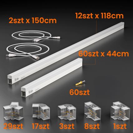 LED lubinis šviestuvas HEXAGON LED/696W/85-265V 6500K 484x243 cm CRI 90 IP54 balta