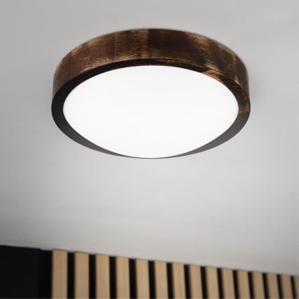 LED lubinis šviestuvas OAK SMOKY SLIM LED/20W/230V 4000K Ø 27 cm ąžuolas/tamsiai ruda