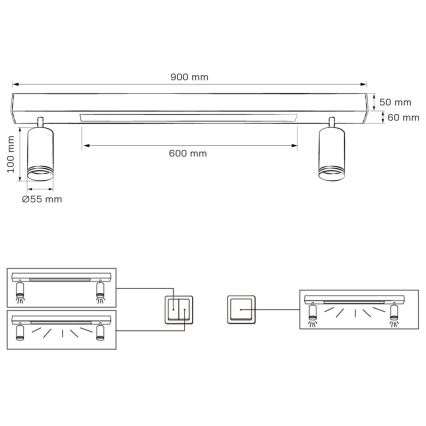 LED lubinis šviestuvas PARYŽIUS LED/24W/230V + 2xGU10/10W juoda