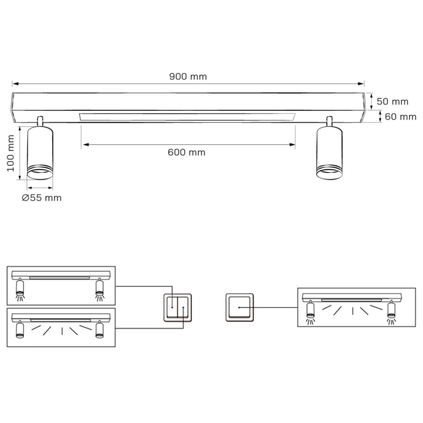 LED lubinis šviestuvas PARYŽIUS LED/24W/230V + 2xGU10/10W juoda
