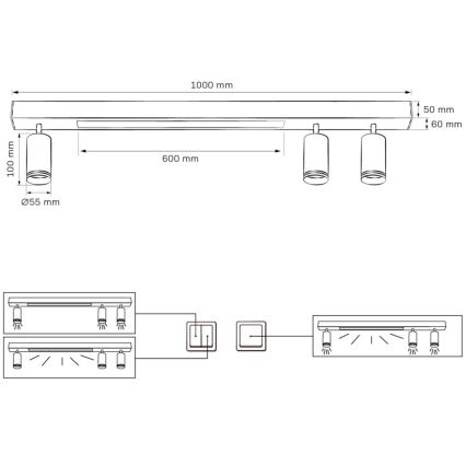 LED lubinis šviestuvas PARYŽIUS LED/24W/230V + 3xGU10/10W juoda
