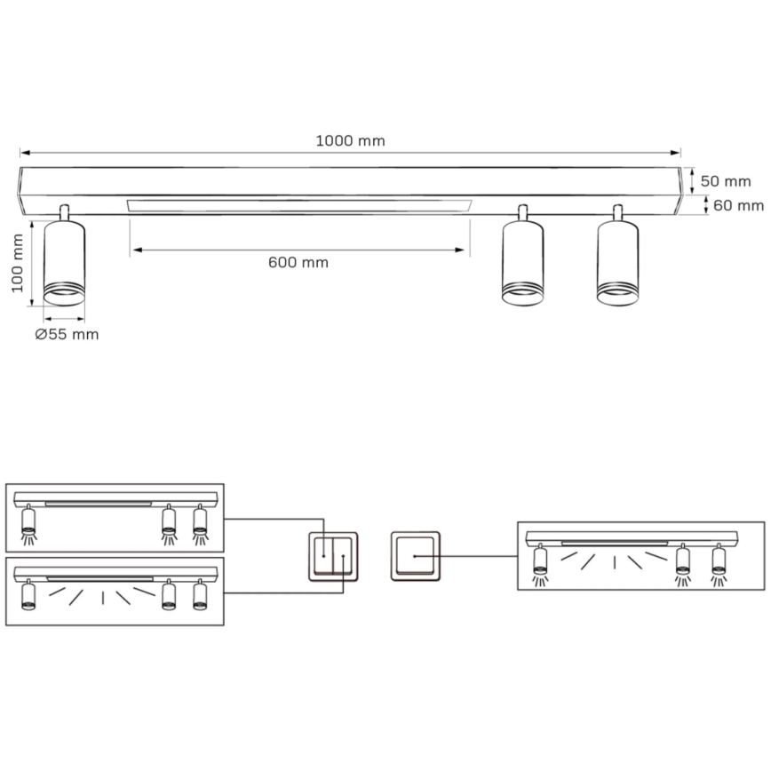LED lubinis šviestuvas PARYŽIUS LED/24W/230V + 3xGU10/10W juoda