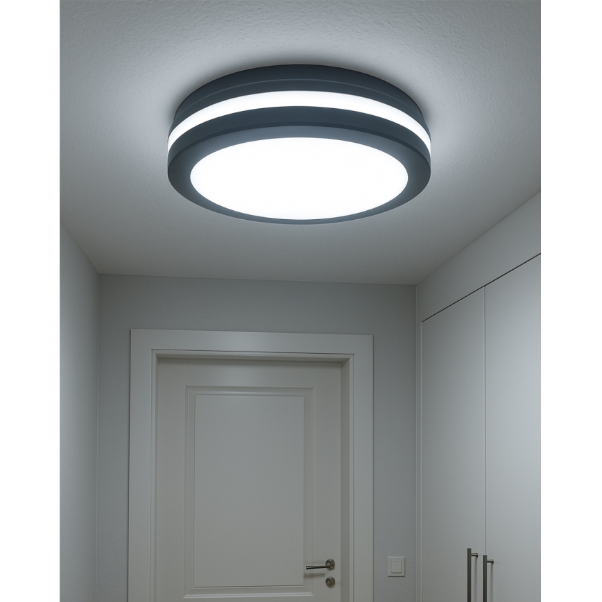 LED lubų šviestuvas su judesio jutikliu LED/20W/230V 3000/4000/6500K skersmuo 230 cm IP54 antracitas