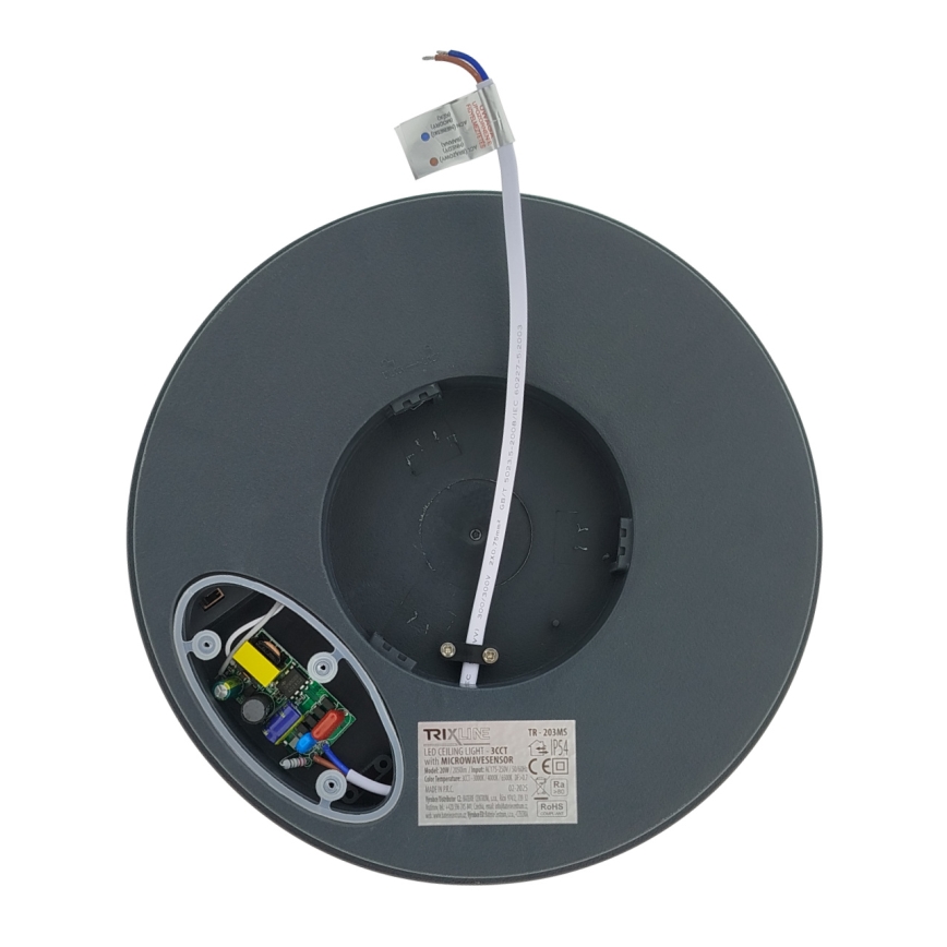 LED lubų šviestuvas su judesio jutikliu LED/20W/230V 3000/4000/6500K skersmuo 230 cm IP54 antracitas