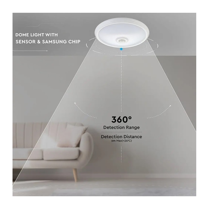 LED Lubinis šviestuvas su jutikliu SAMSUNG CHIP LED/12W/230V 6400K