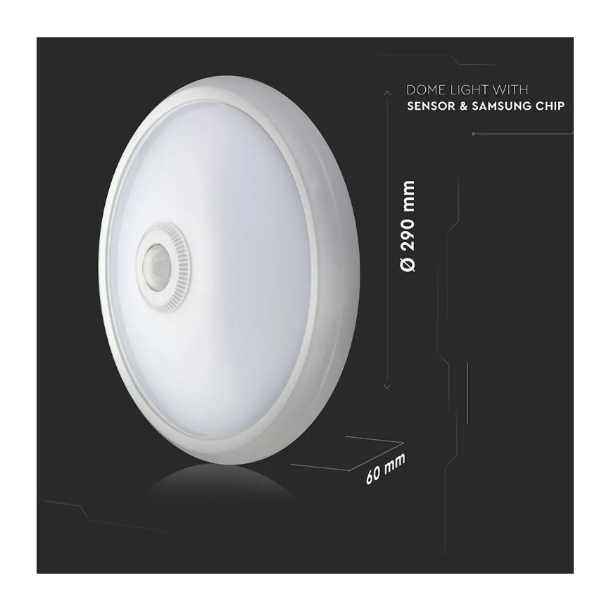 LED Lubinis šviestuvas su jutikliu SAMSUNG CHIP LED/12W/230V 6400K