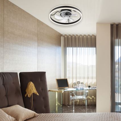 LED Pritemdomas lubinis šviestuvas su ventiliatoriumi APOLLO LED/38W/230V juoda + nuotolinio valdymo pultas