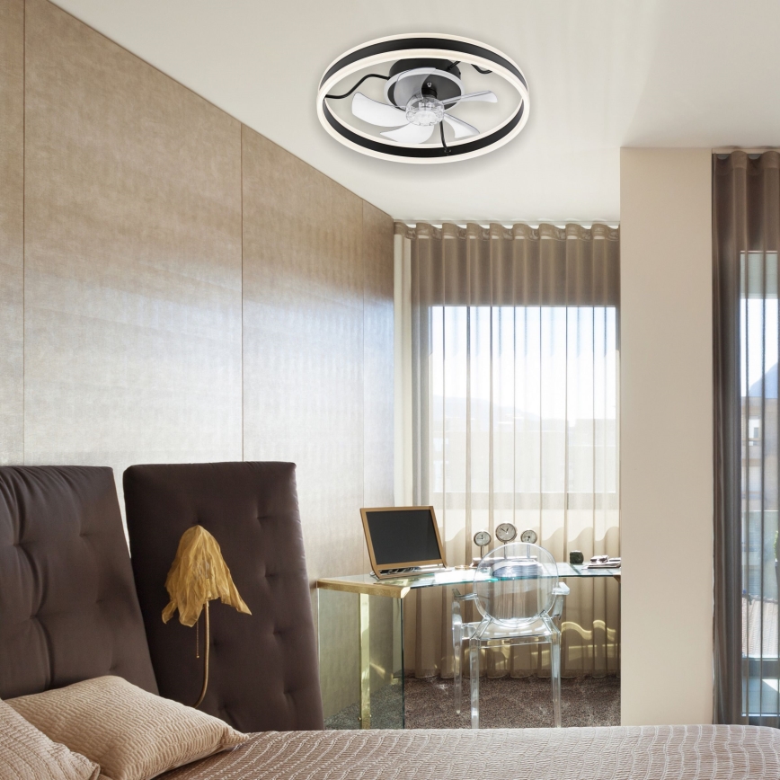 LED Pritemdomas lubinis šviestuvas su ventiliatoriumi APOLLO LED/38W/230V juoda + nuotolinio valdymo pultas