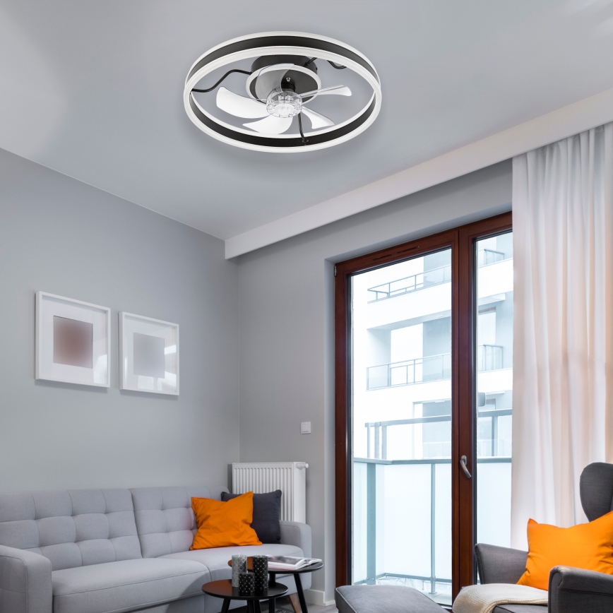 LED Pritemdomas lubinis šviestuvas su ventiliatoriumi APOLLO LED/38W/230V juoda + nuotolinio valdymo pultas
