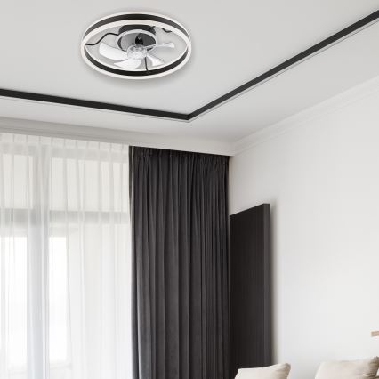 LED Pritemdomas lubinis šviestuvas su ventiliatoriumi APOLLO LED/38W/230V juoda + nuotolinio valdymo pultas